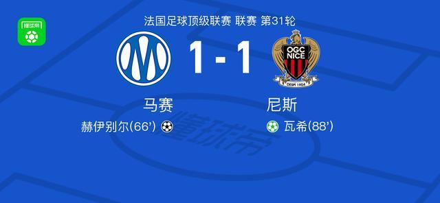 开云网站-马赛1-1尼斯，赫伊别尔首开记录，瓦希扳平比分